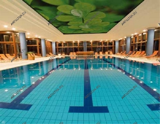 Фотопечать на натяжном потолке бассейна