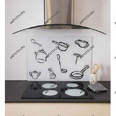 Печать на стекле фартука для кухни - посуда