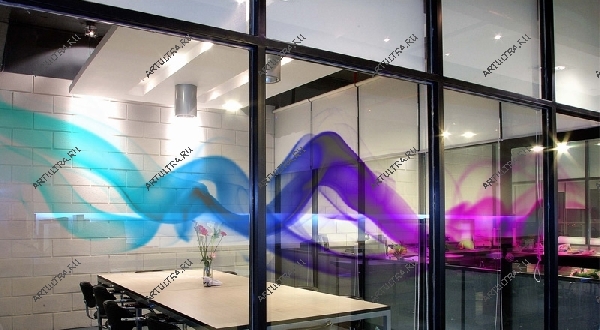 Фотопечать на стекле перегородки - цветная волна