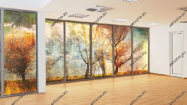 УФ-печать на стеклянной перегородке - осень