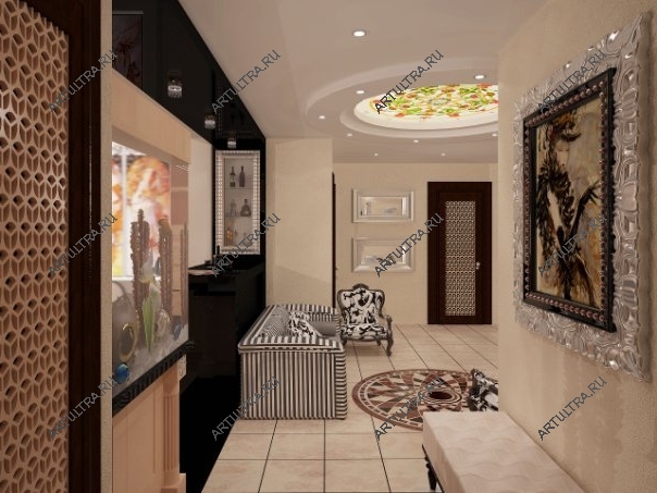 Фото витражного потолка в интерьере гостиной