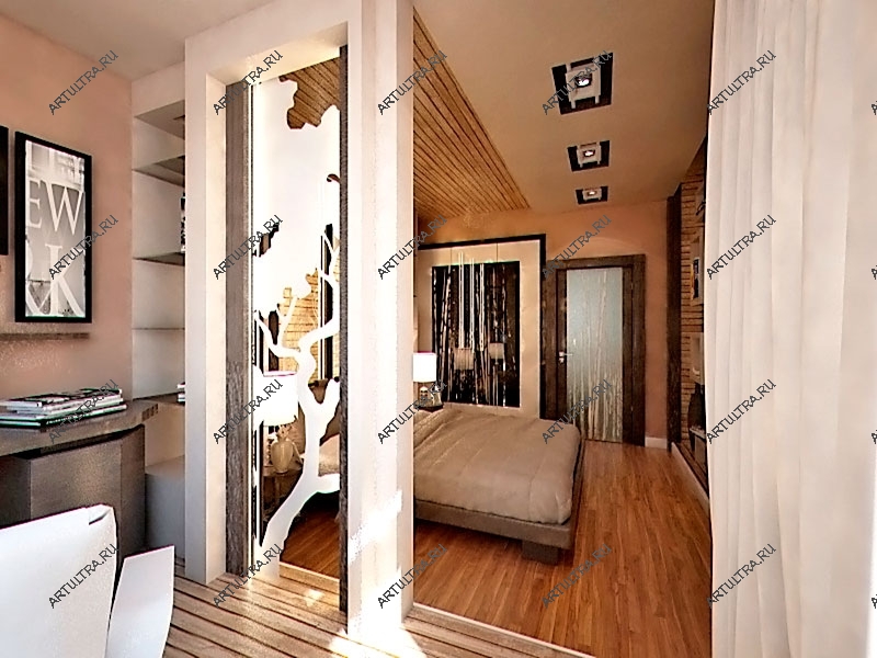 Декоративная перегородка в спальне обогащает интерьер с позиции эстетики.